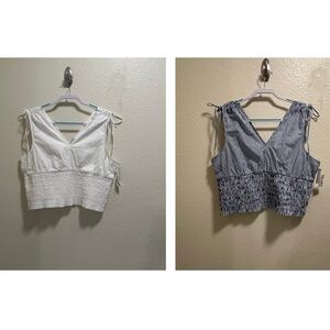 Old Navy BUNDLE (2)Fitted Sleeveless V-Neck Tie-Shoulder Smocked Prairie Blouse